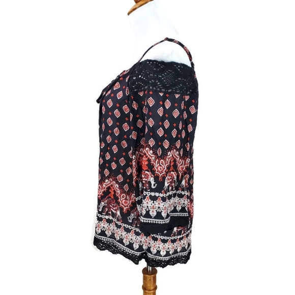 NWT [Angie] Boho Elephant Lace Tassel Cold Shoulder Top Black  S Festival Hippie - Picture 4 of 14